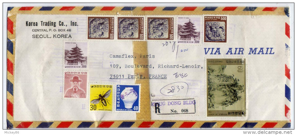 COREE DU SUD--DEVANT De Lettre Recommandée De SEOUL Pour PARIS (France)-Jolie Composition De Timbres NON Oblitérés - Corée Du Sud