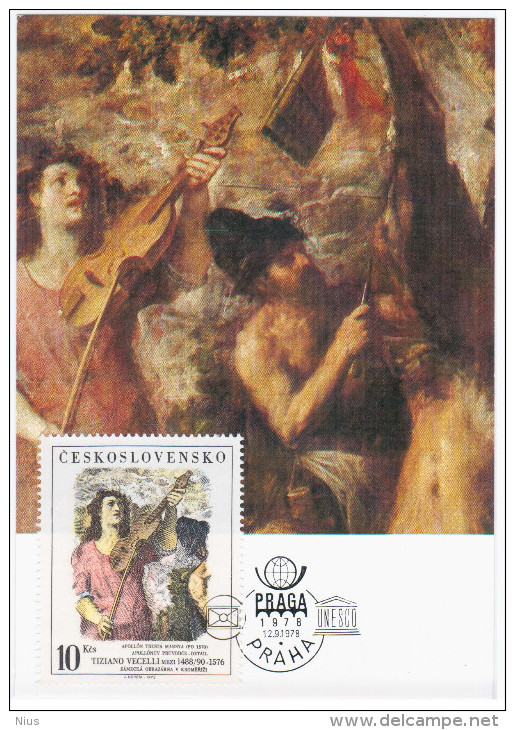 Czech Republik Czechoslovakia Ceskoslovensko 1978 Maximum Card, Ticiano Vecelli, Music Violin Painting Paintings Art - Usados