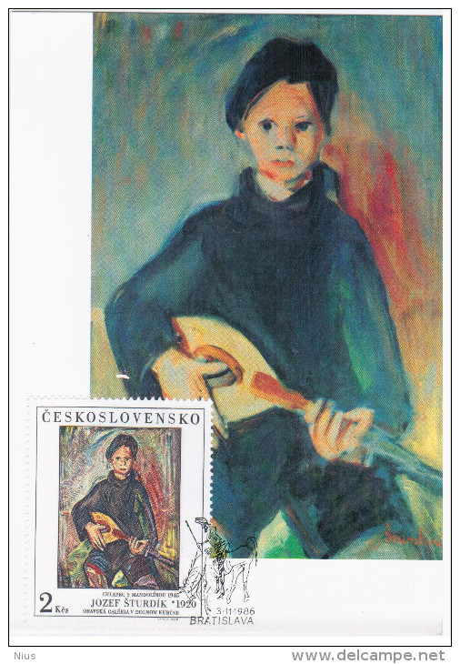 Czech Republik Czechoslovakia Ceskoslovensko 1986 Maximum Card, Jozef Sturdik, Music Painting Paintings Art - Used Stamps