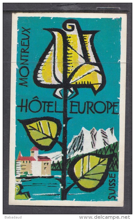Hotel Europe Monteaux, Switzerland,, Stick On Luggage Label - Hotel Labels