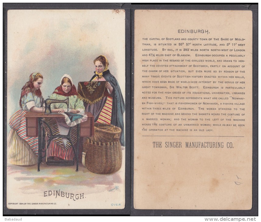 SINGER SEWING MACHINES, Collector / Advertising Card / Users Around The World EDINBURGH 1890s - Altri & Non Classificati