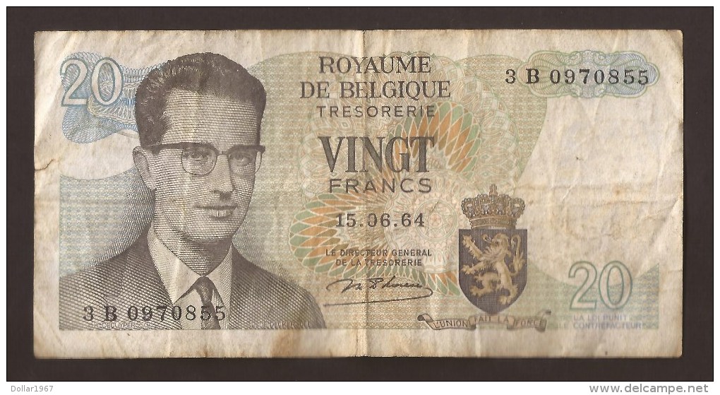 België Belgique Belgium 15 06 1964 20 Francs Atomium Baudouin. 3 B 0970855 - 20 Francs