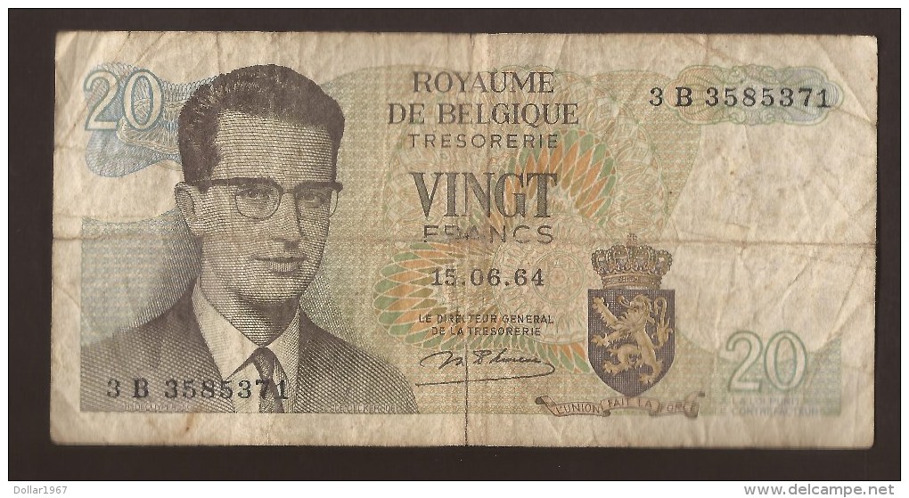 België Belgique Belgium 15 06 1964 20 Francs Atomium Baudouin. 3 B 3585371 - 20 Franchi