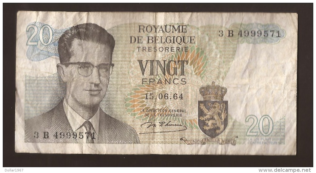 België Belgique Belgium 15 06 1964 20 Francs Atomium Baudouin. 3 B 4999571 - 20 Francs