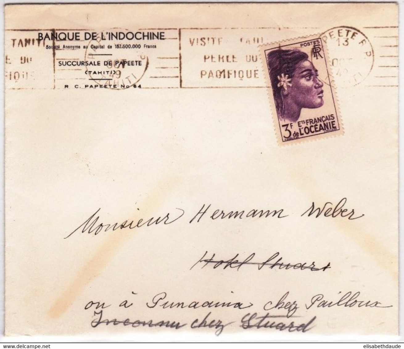 OCEANIE - 1949 - SEUL SUR LETTRE De PAPEETE AVEC MECA Pour PUMAAINA - LETTRE LOCALE - Cartas & Documentos