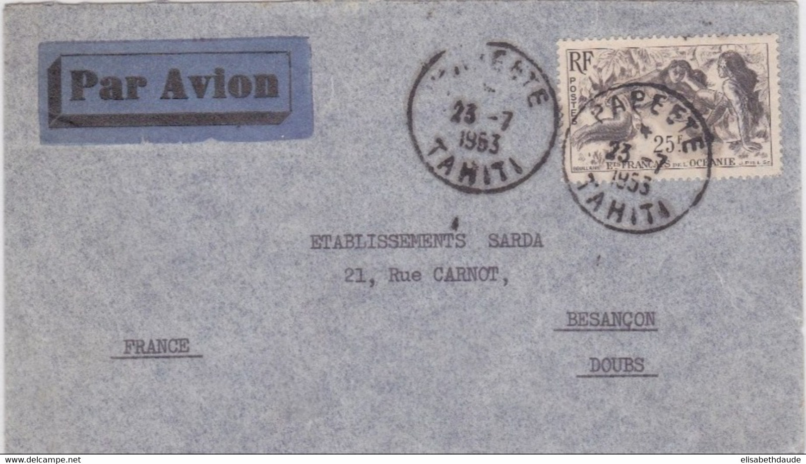 OCEANIE - 1953 - SEUL SUR LETTRE Par AVION De PAPEETE Pour BESANCON - Cartas & Documentos