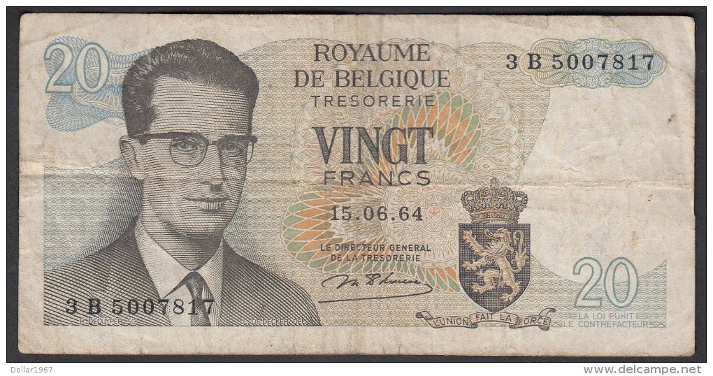 België Belgique Belgium 15 06 1964 20 Francs Atomium Baudouin. 3 B 5007817 - 20 Franchi