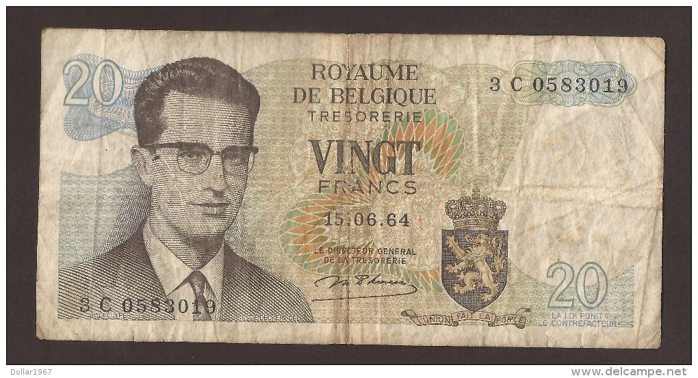 België Belgique Belgium 15 06 1964 20 Francs Atomium Baudouin. 3 C 0583019 - 20 Franchi