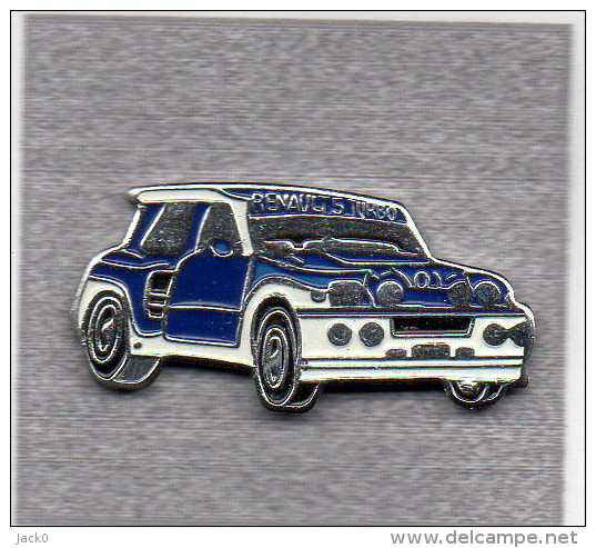 Pin´s  Argenté  Sport  Automobile  Rallye  Renault  5  Turbo  Bleu  Et  Blanche  Signé  LOCOMOBILE  94 - Renault