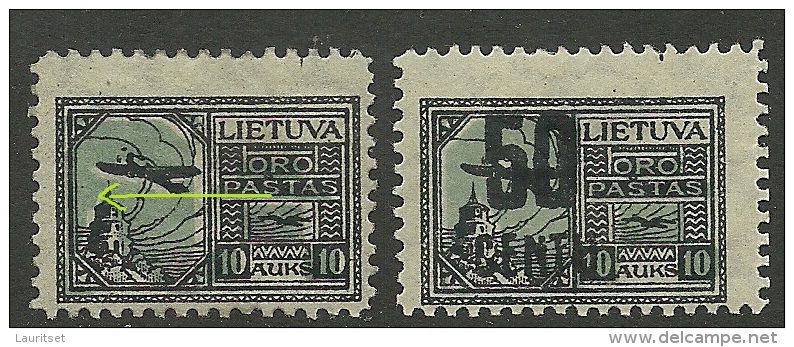 LITAUEN Lietuva Lithuania 1922 Flugpost Air Mail Michel 123 * Mit Printing Error Swifted Blau Print  + Michel 185 * - Litauen