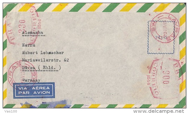 AMOUNT 900, LAVRAS, RED MACHINE STAMPS ON COVER, 1964, BRAZIL - Storia Postale