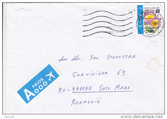 STAMPS ON REGISTERED COVER, NICE FRANKING, FLOWER, 2013, BELGIUM - Lettres & Documents