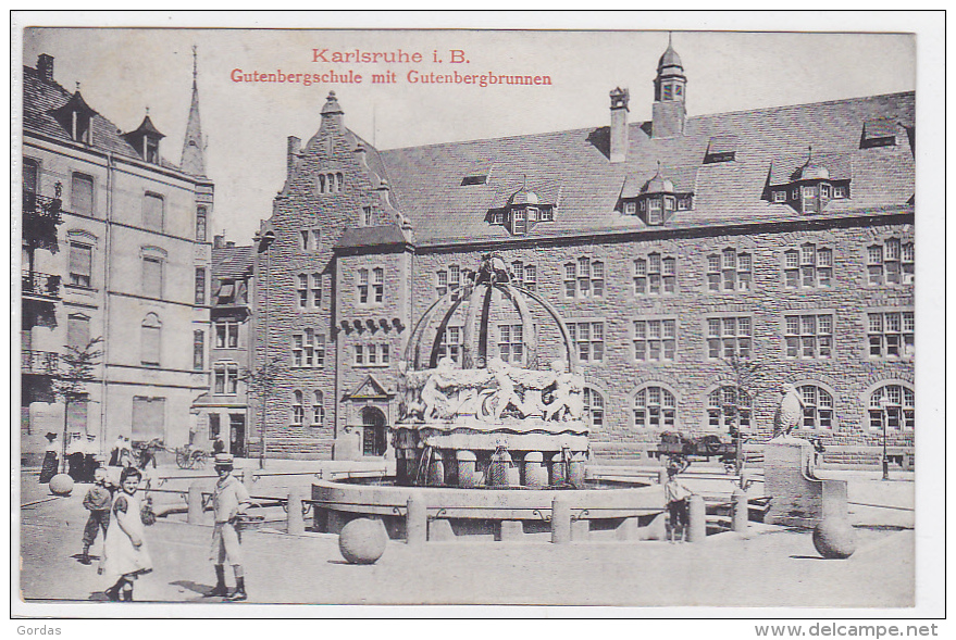 Germany - Karlsruhe - Gutenbergschule Mit Gutenbergbrunnen - Karlsruhe