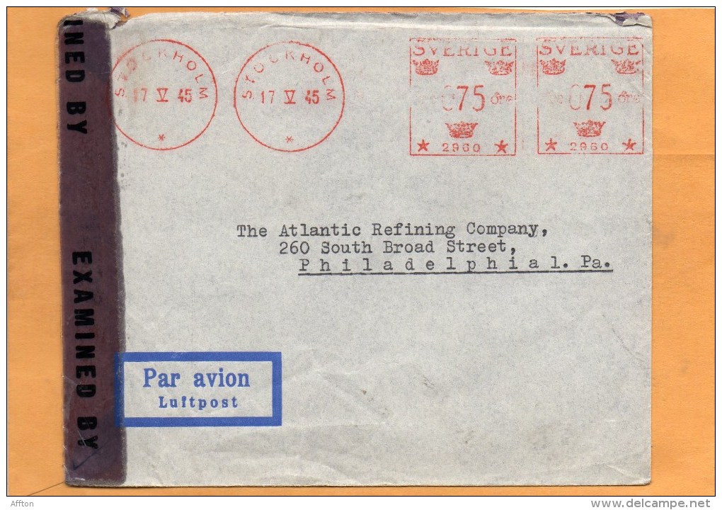 Sweden 1945 Censored Cover Mailed To USA - Ganzsachen