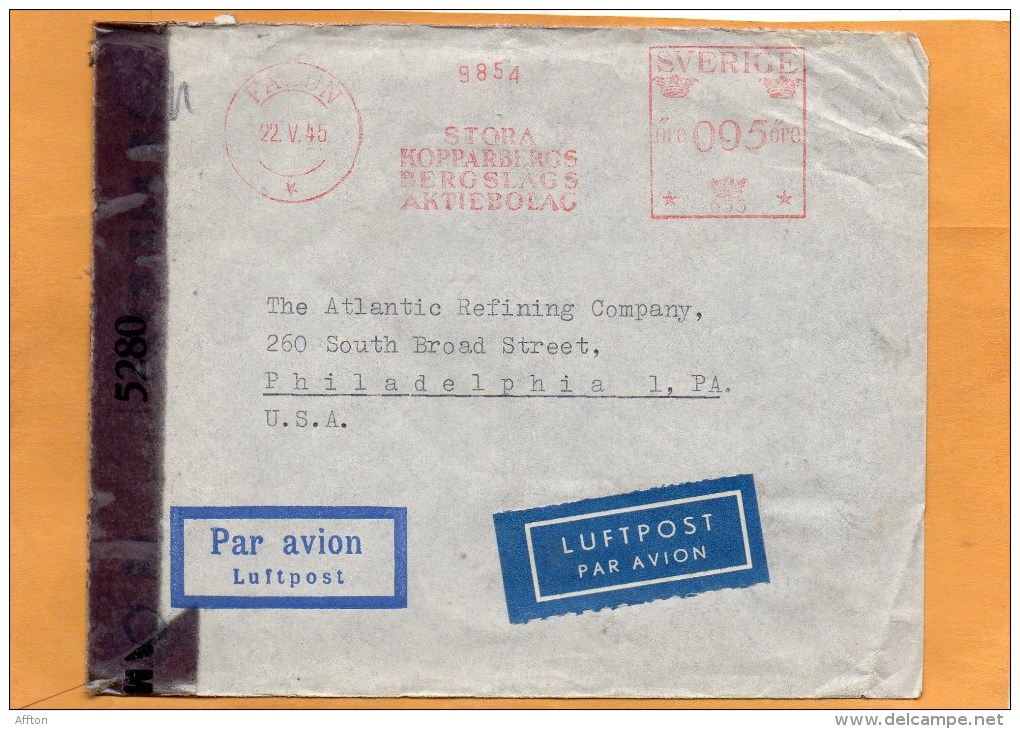 Sweden 1945 Censored Cover Mailed To USA - Ganzsachen