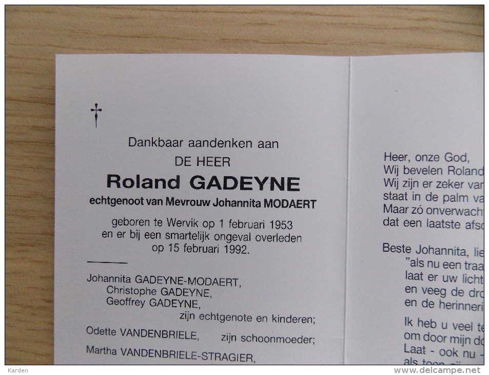 Doodsprentje Roland Gadeyne Wervik 1/2/1953 - 15/2/1992 ( Johannita Modaert ) - Religion & Esotericism