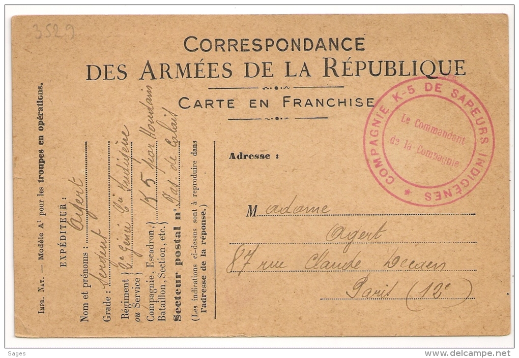 HOURDAIN, Pas De Calais, COMPAGNIE K-5 DE SAPEURS INDIGENES Sur CP En FM. LUXE ! - Guerre De 1914-18
