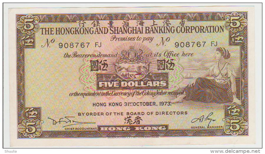 Hong Kong 5 Dollars 1973 Pick 181f UNC - Hong Kong