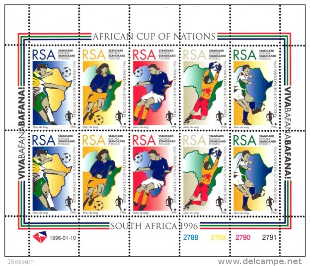 South Africa - 1996 Africa Cup Of Nations SPR Sheet (**) SG 898a , Mi 985-989 - Blocks & Kleinbögen
