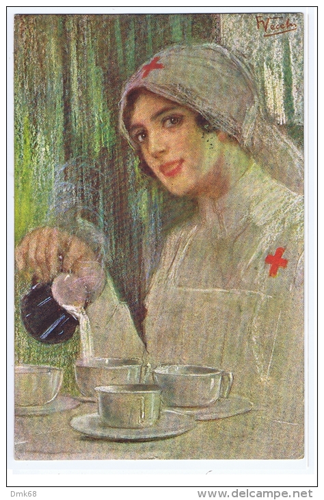 VECCHI - ART DECO POSTCARD 1920s - RED CROSS NURSE - - Autres & Non Classés