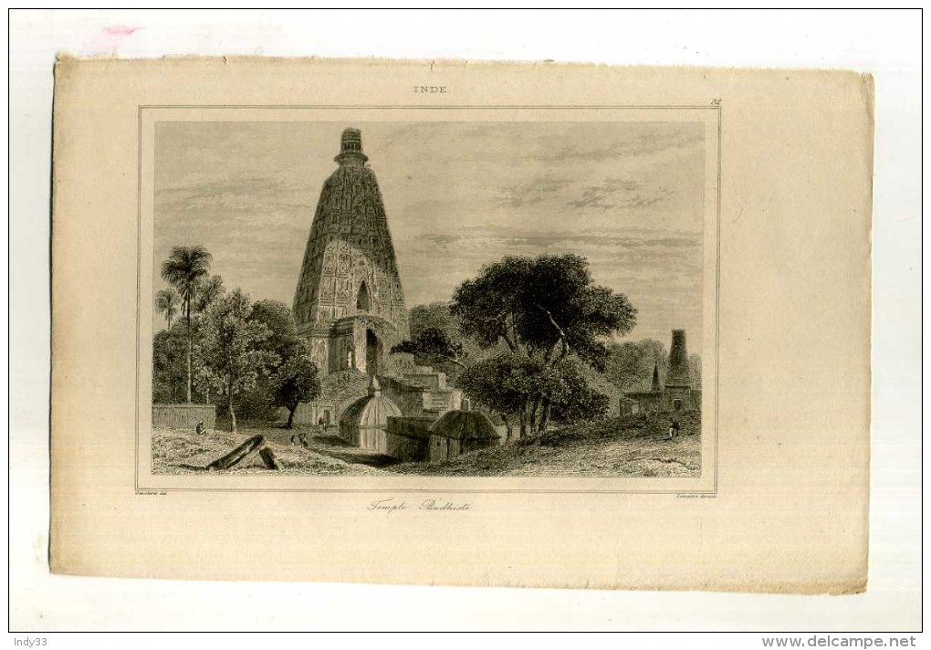 - INDE . TEMPLE BUDHISTE .  GRAVURE SUR ACIER 1ere1/2 XIXe S. - Estampes & Gravures