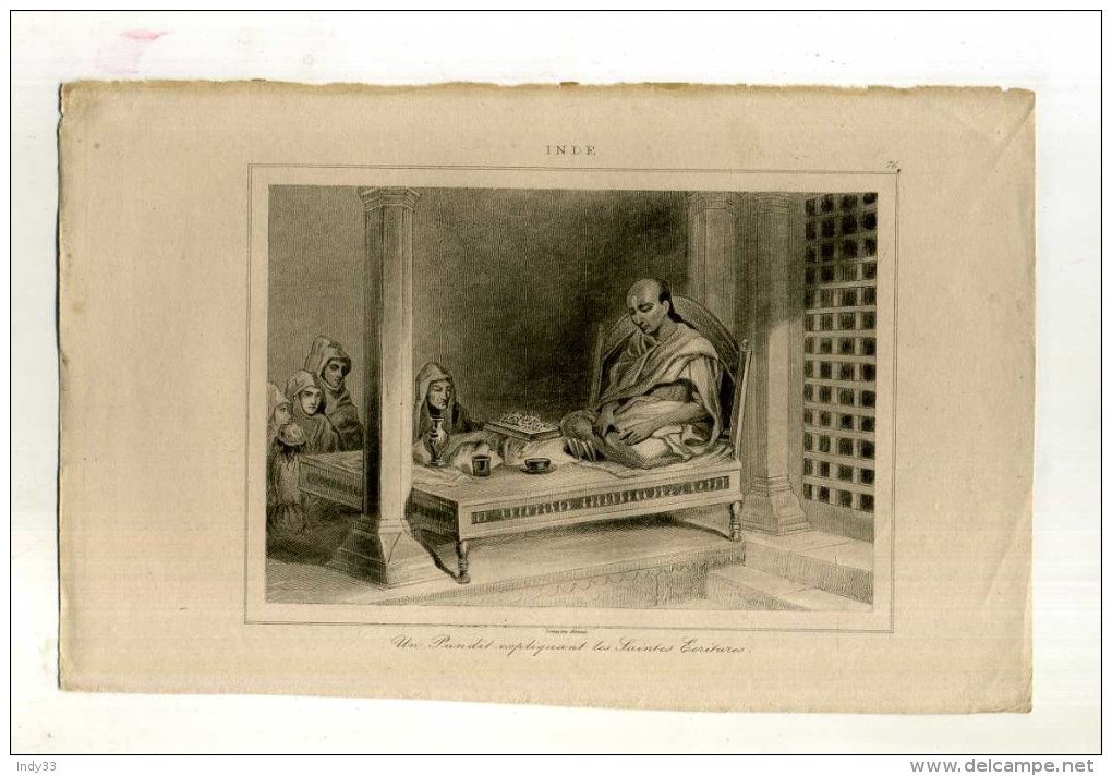 - INDE . UN PANDIT EXPLIQUANT LES SAINTES ECRITURES .  GRAVURE SUR ACIER 1ere1/2 XIXe S. - Religion & Esotericism