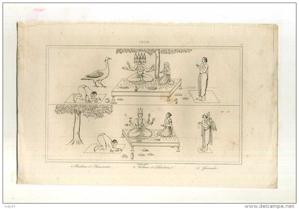 - INDE . BRAHMA ET SARASWATI . VICHNOU ET LAKSMI . GAROUDA .  GRAVURE SUR ACIER 1ere1/2 XIXe S. - Religion & Esotericism