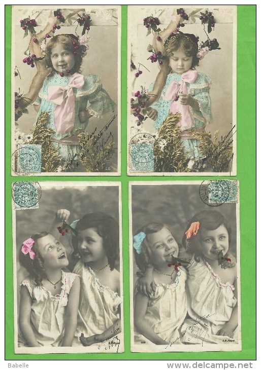 Série De 4 CP Année 1900 -  LE TEMPS DES CERISES " Par Des Enfants ....." - Verzamelingen & Reeksen