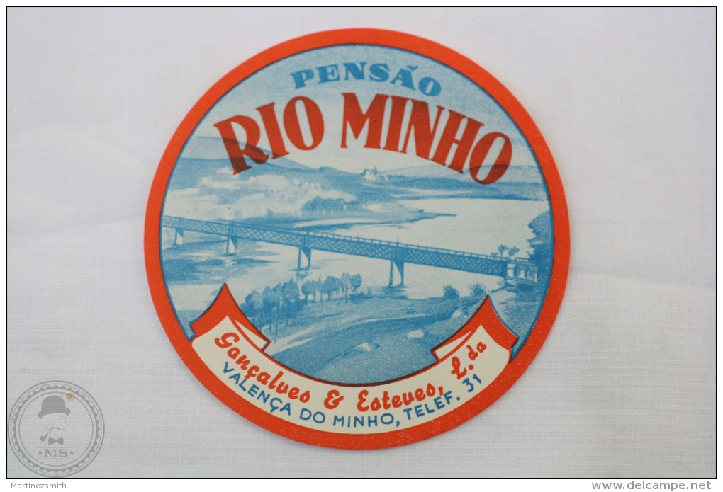 Hotel Pensao Rio Minho, Diamantino Esteves - Portugal - Original Hotel Luggage Label - Sticker - Hotel Labels