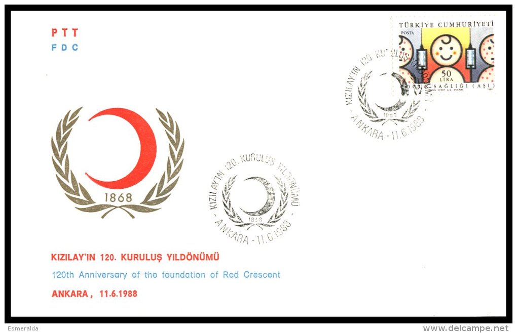 Yv 2559  F.D.C. 120th Anniversary Of The Foundation Of Red Crescent. ANKARA  11-6-1988 - Medizin