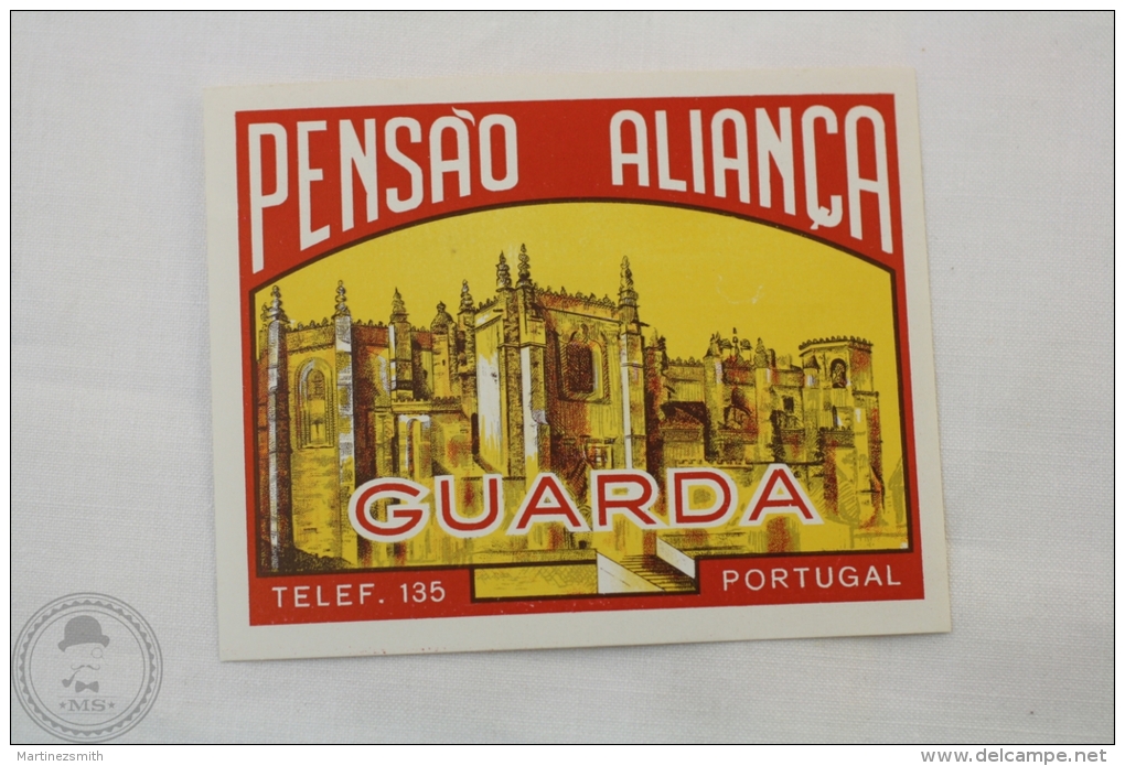 Hotel Pensao Aliança, Guarda - Portugal - Original Hotel Luggage Label - Sticker - Hotel Labels