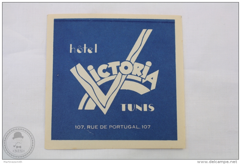 Hotel Victoria, Tunis - Portugal - Original Hotel Luggage Label - Sticker - Etiketten Van Hotels