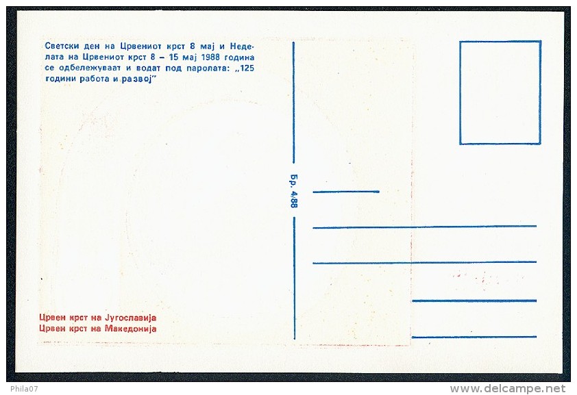 Yugoslavia 1988. Maximum Card ´Red Cross, Stamp Nominal 8 Din.´ Card ´125 Years Of Work And Development´ Red Skopje Canc - Cartoline Maximum