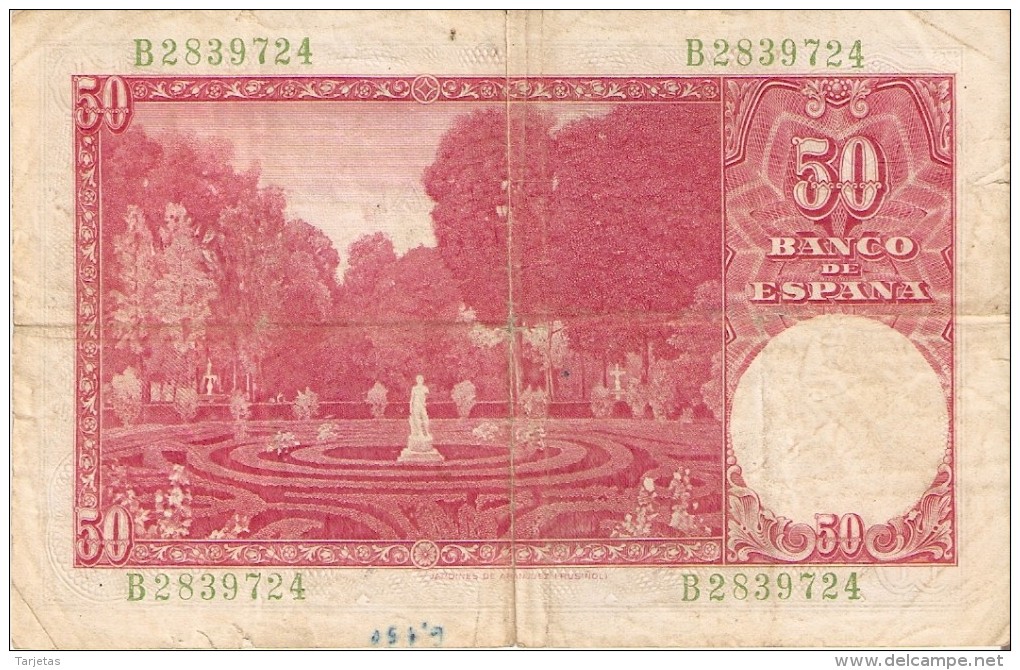 BILLETE DE ESPAÑA DE 50 PTAS DEL 31/12/1951 SERIE B  (BANKNOTE) - 50 Pesetas