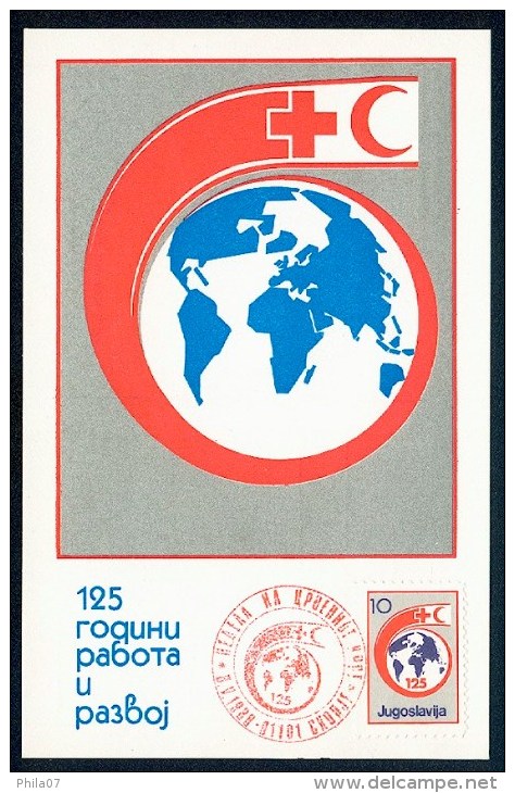 Yugoslavia 1988. Maximum Card ´Red Cross, Stamp Nominal 10 Din´ Card ´125 Years Of Work And Development´ Red Skopje Canc - Maximumkaarten