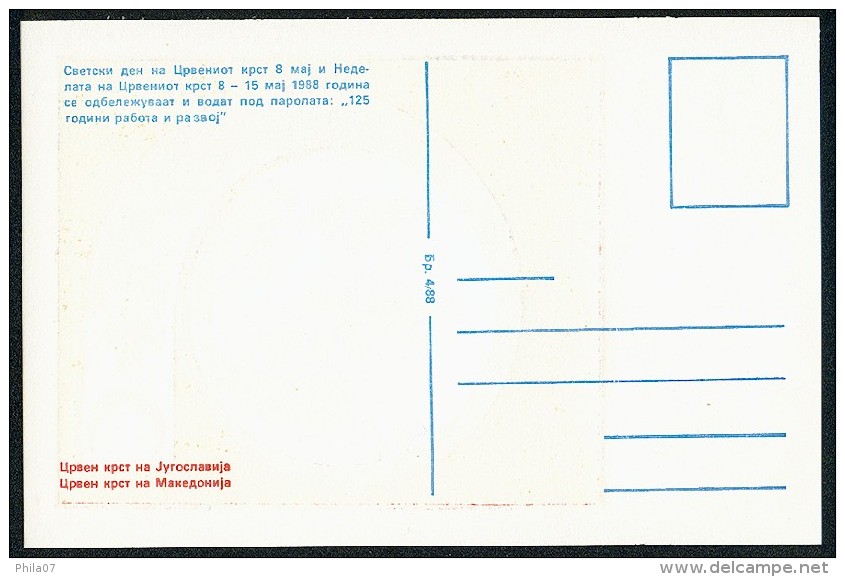 Yugoslavia 1988. Maximum Card ´Red Cross, Stamp Nominal 12 Din´ Card ´125 Years Of Work And Development´ Red Skopje Canc - Maximumkarten