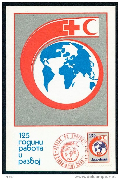 Yugoslavia 1988. Maximum Card ´Red Cross, Stamp Nominal 20 Din´ Card ´125 Years Of Work And Development´ Red Skopje Canc - Maximum Cards