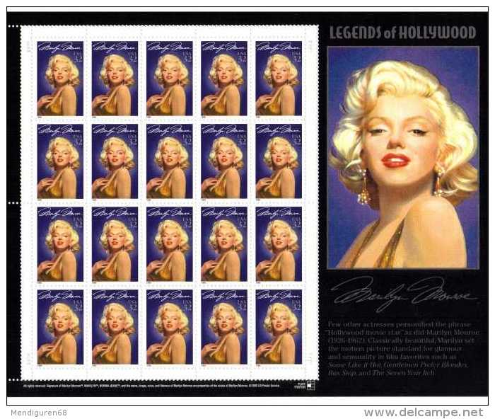 USA 1995 Marilyn Monroe Pane Of 20 $ 6.40 MNHSC 2967sp YV BF2342 MI SH2570 SG MS3045 - Feuilles Complètes
