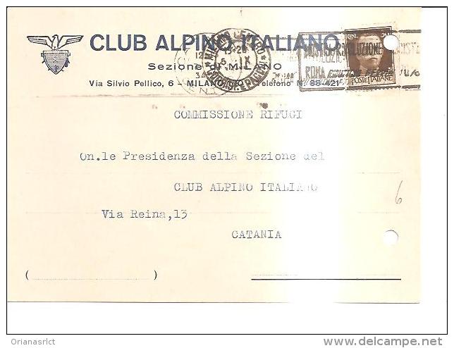 75820) Cartolina Del Centro Alpinistico Italiano Con 30 C. Imperiale Da Firenze A Catania  Il 5-9-1934 - Storia Postale