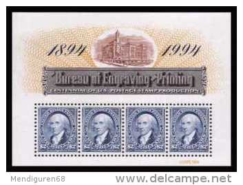 VERINIGTE STAATEN ETATS USA 1994 M/S ENGRAVING PRINTING CENTENNIAL 4V MNH SC 2875sp YT  MI B36-2531 SG MS2975 - Blocks & Kleinbögen