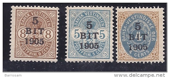 DanishWestIndies1905: Michel38-40mh* Cat.Value 90Euros($123) - Danemark (Antilles)