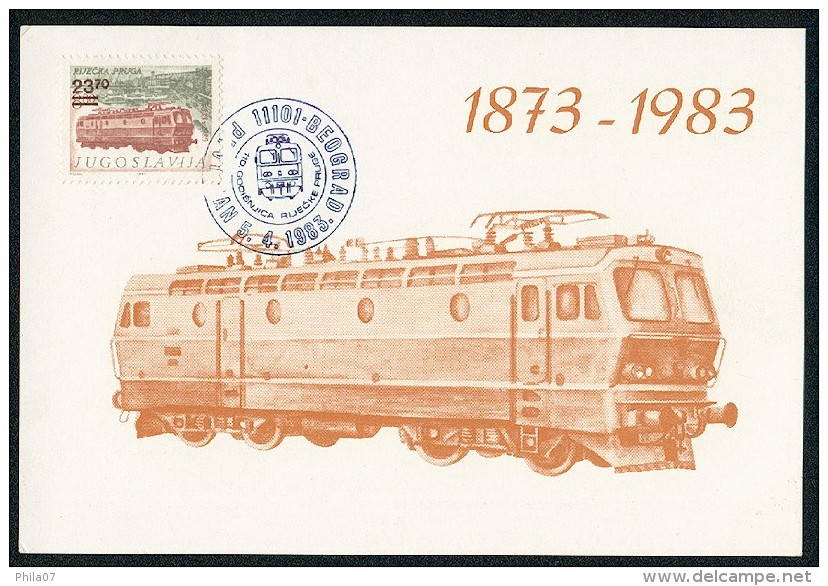 Yugoslavia 1983. Maximum Card ´110 Years Of Railway Track Karlovac-Rijeka´ - Cartes-maximum