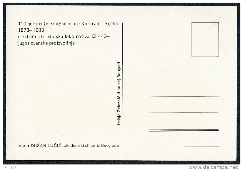 Yugoslavia 1983. Maximum Card ´110 Years Of Railway Track Karlovac-Rijeka´ - Maximumkaarten