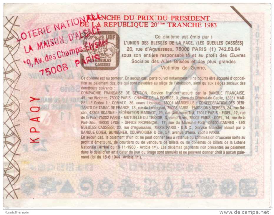 Loterie Nationale : Prix Du Président De La République 1983 - Billets De Loterie