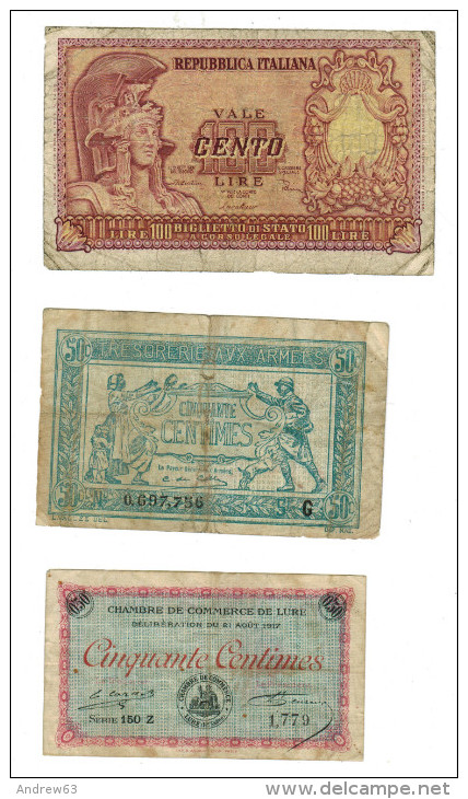 Chambre De Commerce De Lure 50 Centimes - Repubblica Italiana Biglietto Di Stato 100 Lire - 1917-1919 Army Treasury T... - 1917-1919 Trésorerie Aux Armées