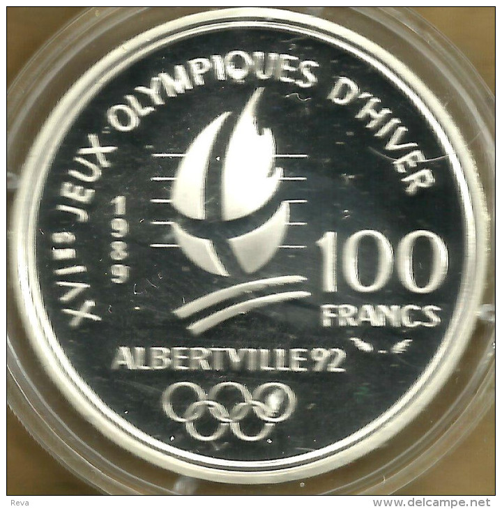 FRANCE 100 FRANCS WINTER OLYMPICS ALBERTVILLE'92 SKIING SPORT 1989 AG SILVER PROOF KM?  READ DESCRIPTION CAREFULLY !!! - Probedrucke