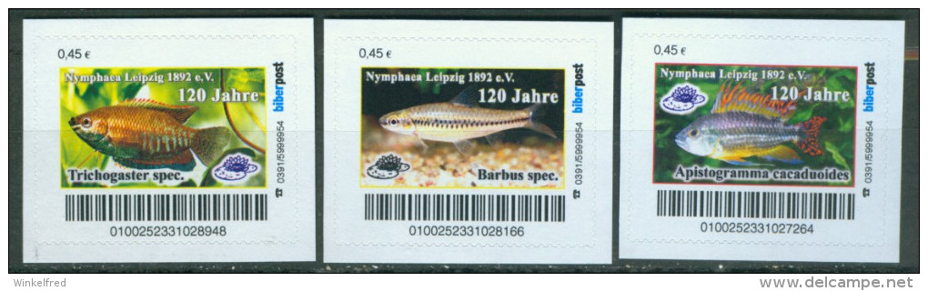 Biber Post 3 Mkn 120 Jahre Nymphea Leipzig (Aquarienverein, Zierfische) (3 X 45) Gezähnt Neues Logo A432 - Posta Privata & Locale