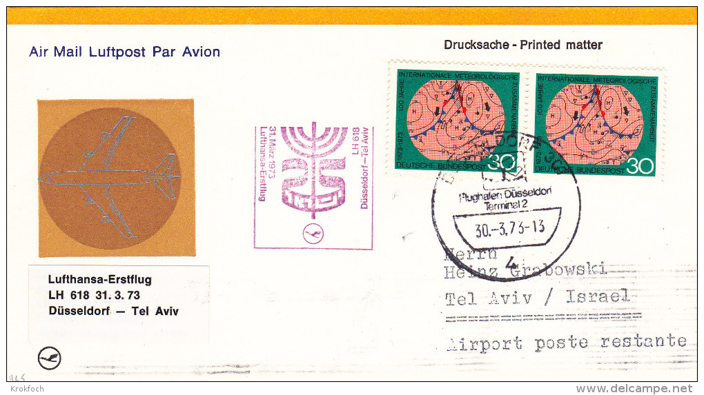 Inaugural Flight  Dusseldorf Tel-Aviv 1973 Lufthansa -  Erstflug - 1er Vol - Airmail