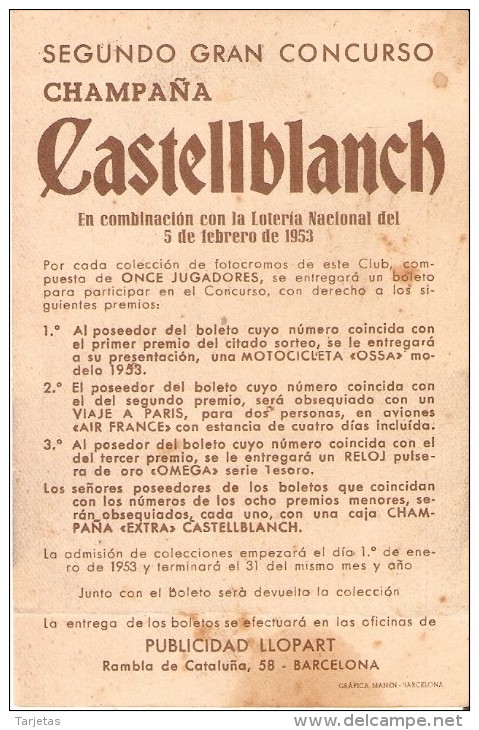 CROMO ANTIGUO DEL AÑO 1953 DE MARTIN JUGADOR DEL F.C. BARCELONA (CHAMPAÑA CASTELLBLANCH) (BARÇA) - Otros & Sin Clasificación