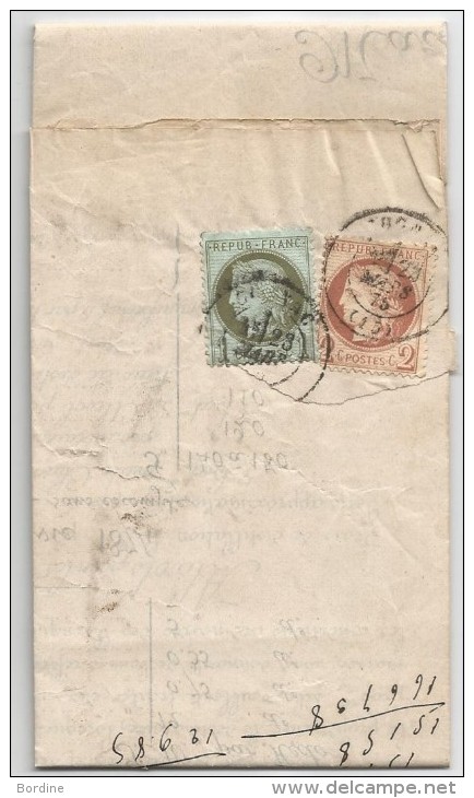 - Lettre - CHARENTE - COGNAC - Càd Type 17 S/TP Cérès N°50+51 - 1875 - 1871-1875 Cérès